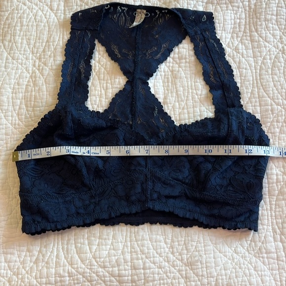 Free People Intimately Free Galloon Lace Racerback Bralette Navy Blue Sz Small - Picture 8 of 10